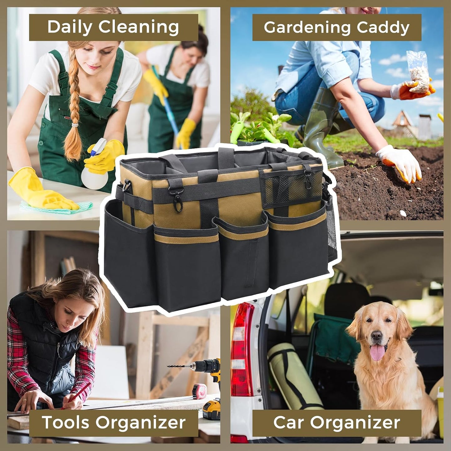 SCAVATA Wearable Cleaning Caddy, Cleaning Caddy Supplies Organizer with Handle & Shoulder Straps for Housekeepers, Under Sink & Car Cleaning Tool Organizers Bag with 4 Foldable Divider (NavyBlue)