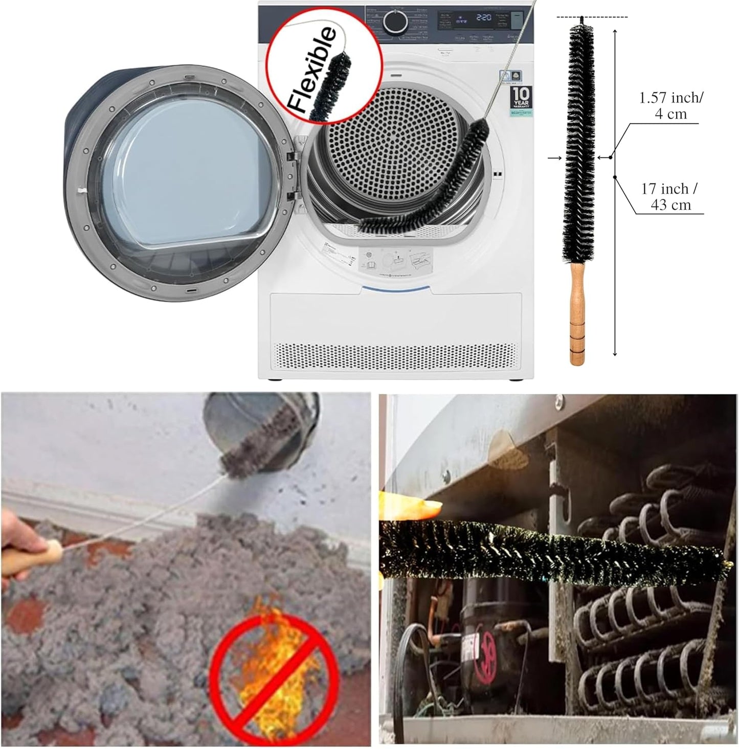 For Dyson V7 V8 V10 V11 V15 Vacuum Accessories & Attachment -Traceless Dust Brush & Dryer Vent Cleaner Kit - Refrigerator Condenser Coil Brush- Flexible Crevice Tool for Small Crevice & Car Detailing