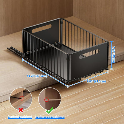Mustorn 2 Pack Pull Out Cabinet Organizer, Slide Out Drawers for Cabinets, Peel and Stick, Heavy Duty Shelves for Kitchen, Cupboard, Pantry, Bathroom (16.5"D*11.8"W*3.94"H-Black)