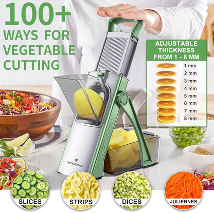 ONCE FOR ALL Safe Mandoline Slicer Plus, Bigger Size, Potato Slicer, Black | 0.1-8mm Adjustable Vegetable Food Chopper, Kitchen Mandoline Slicer Stainless Steel, Detachable Blade, Dishwasher-safe, Gift