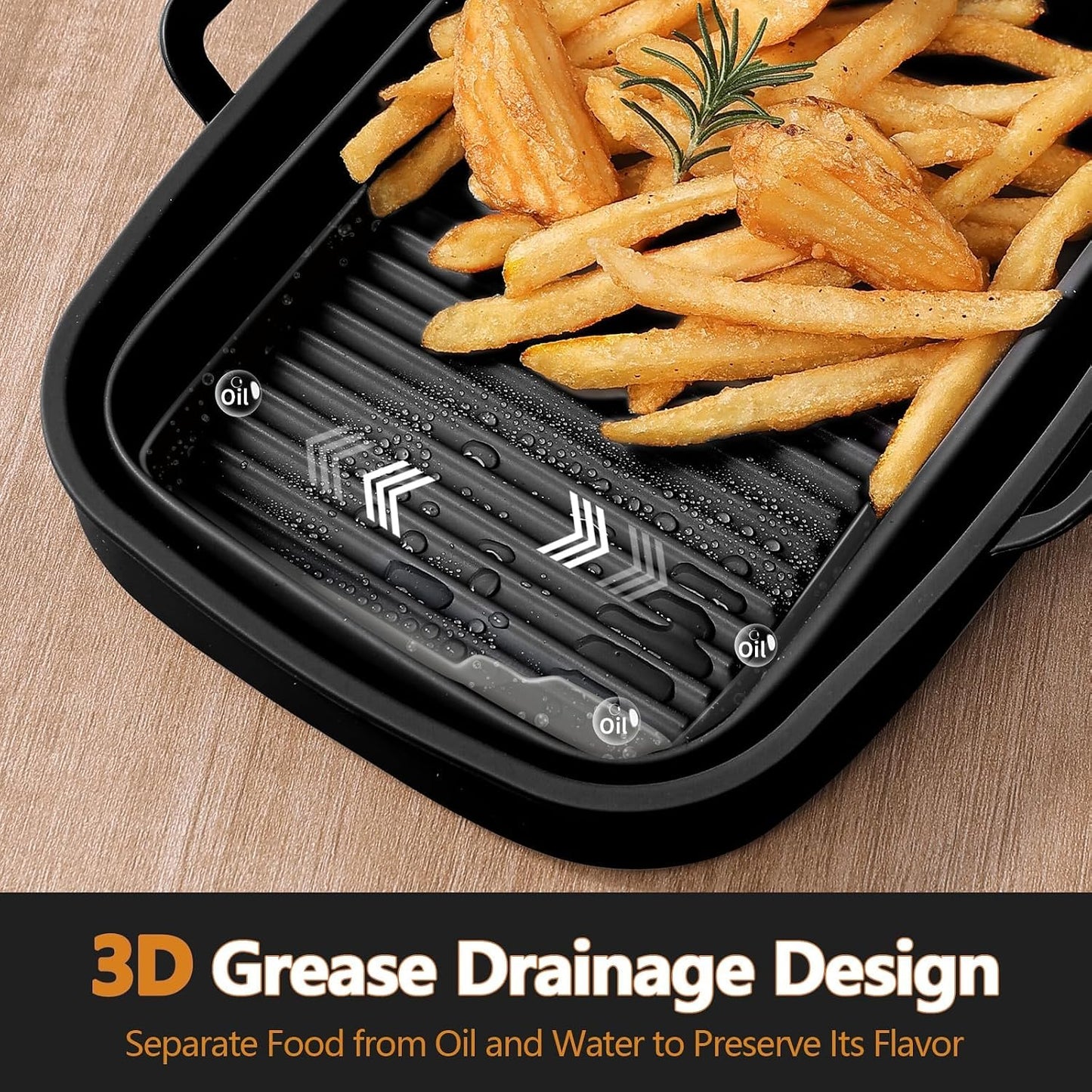 Collapsible Silicone Air Fryer Liners 8QT 10QT Ninja Dual (Gray) | 2 Pack Food Grade Platinum Silicone, Snug Rectangular Fit, Grease Drainage Ridges, Dishwasher Safe, BPA Free Basket Liner