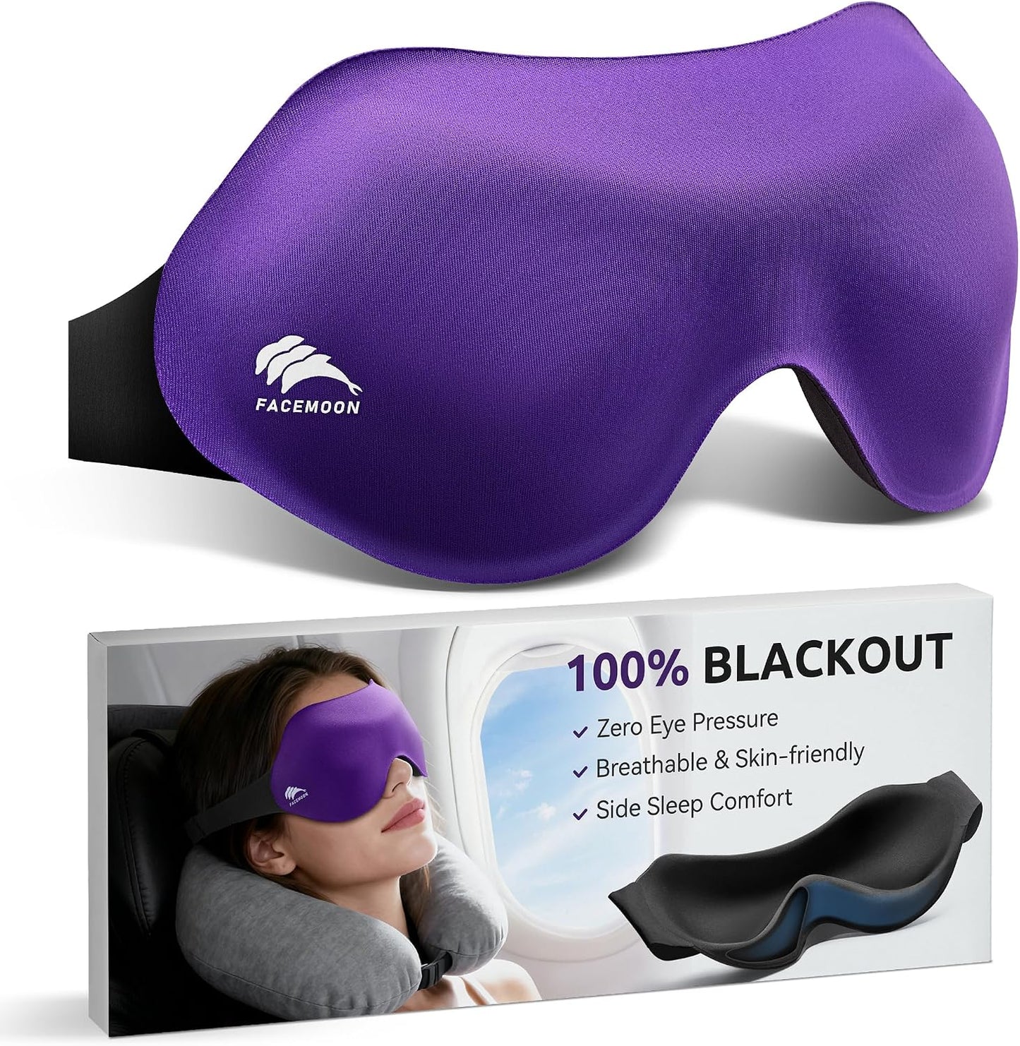 Sleep Mask for Side Sleepers: Lash Extensions 3D Contoured Eye Mask – Airplane Travel Essential, Zero-Pressure Light Blackout Eye Mask for Women – Soft Night Blindfold for Long Flights (Purple)