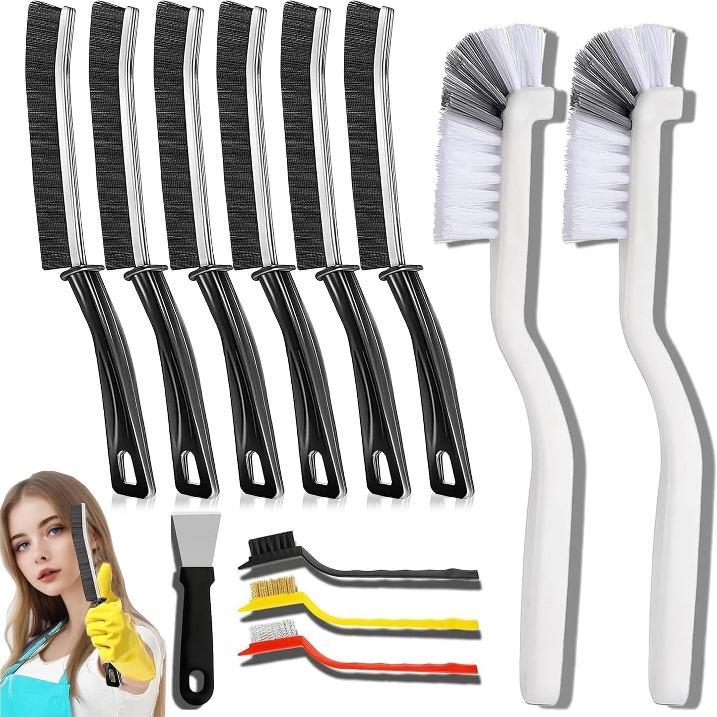 3Pcs Hard-bristled Crevice Cleaning Brush, Multifunctional Thin Gap Scrub Brush, Bathroom Cleaner Tools for Household Use, Kitchen, Window, Toilet, Grout, Faucets, Car