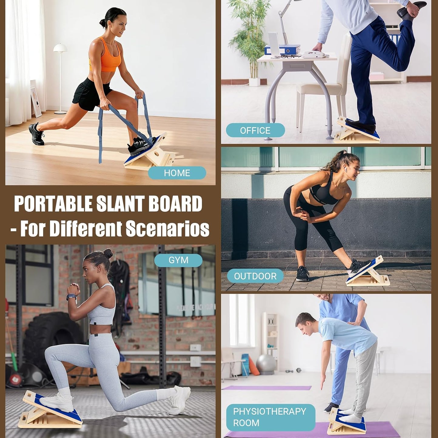 Slant Board Calf Stretch with Stretch Strap, 300 lb Portable Incline Board | Training Poster, Non-Slip Adjustable Wooden Calf Mobility Board for Calf Ankle Knees Achilles Physical Therapy Leg Exerciser