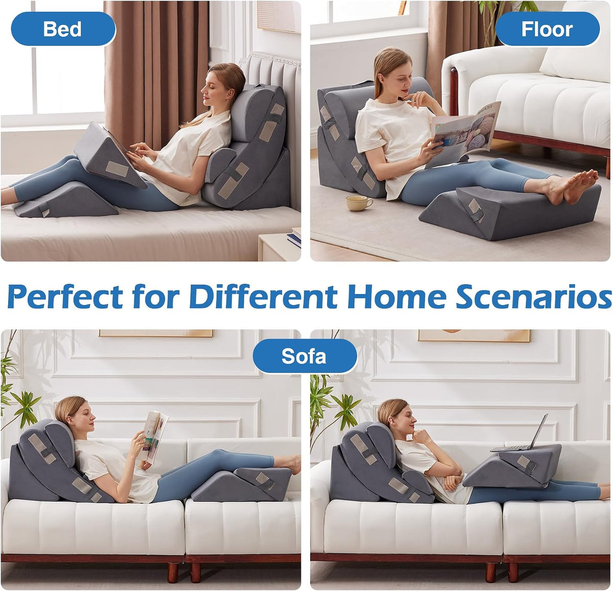 Ahpmeoa 6PCS Wedge Pillow Set for After Surgery, Sit Up Pillow, White