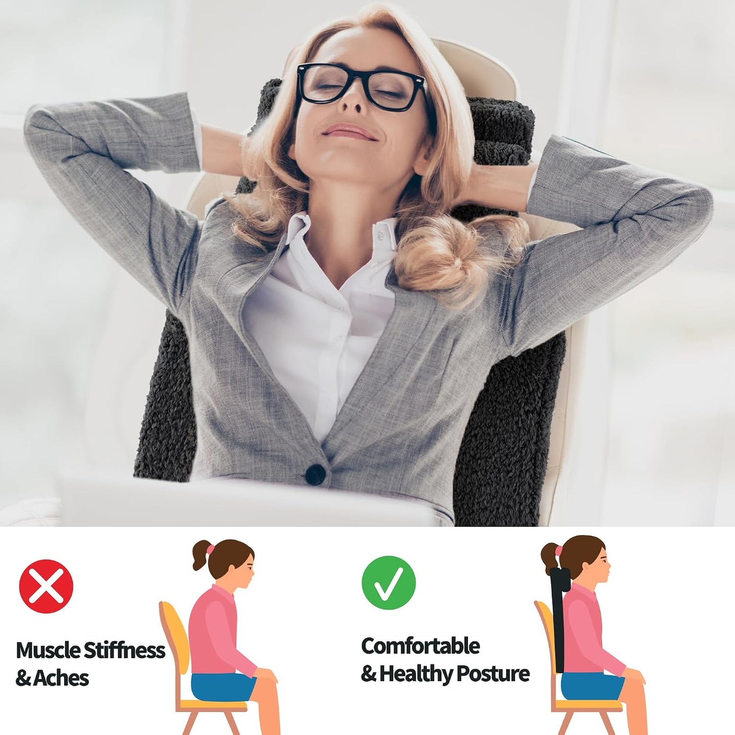 HOMBYS Sherpa Fleece Lumbar Support Pillow with Headrest for Recliner,Memory Foam Recliner Chair Cushion for Back Pain,Big High Back Support for Recliner with Chair Headrest for Elderly (Khaki)