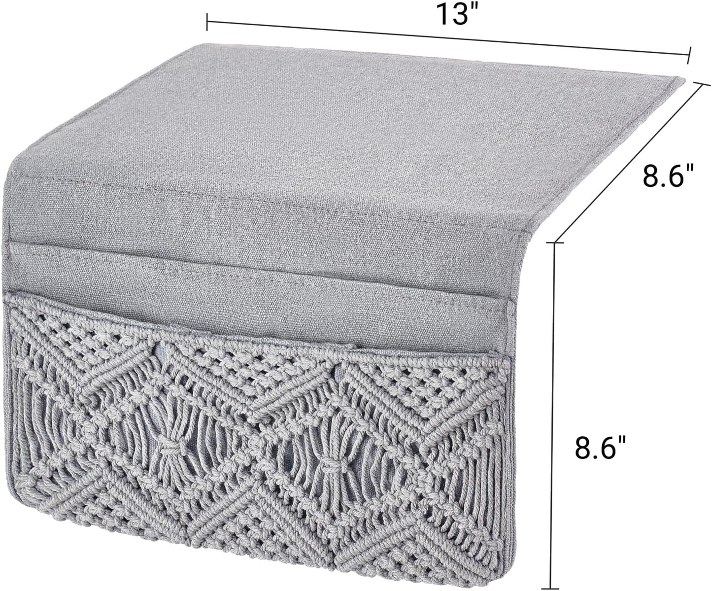Mkono Macrame Bedside Caddy, Boho Bed Storage Organizer, 4 Pockets Ivory | Dorm Room Bed Caddy, Home Decor, Remote Control Magazine Glasses, Bedroom Living Room, Non-Slip, Space Saving Holder