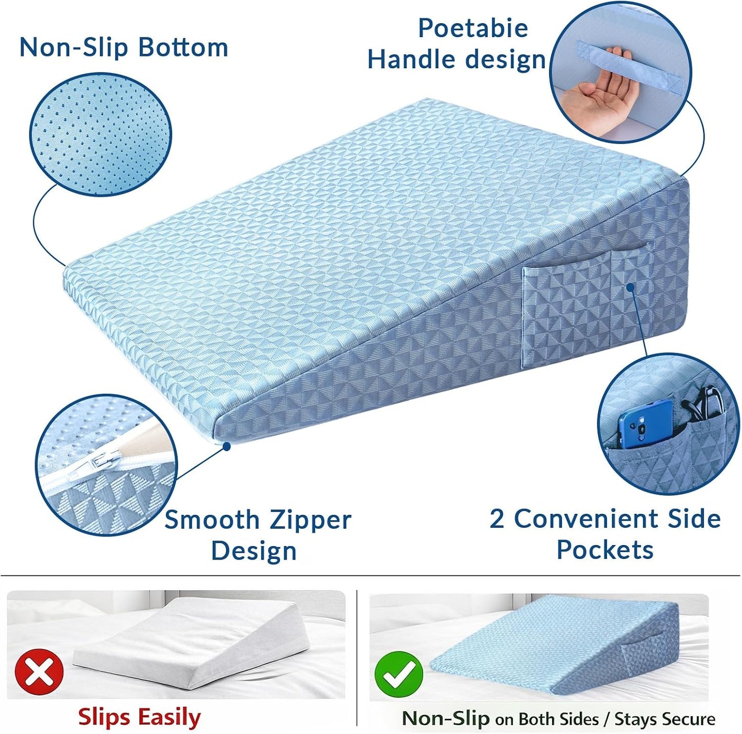 8" Leg Elevation Pillow, Memory Foam Wedge Pillow for Leg & Knee Support | Knee, Hip & Ankle Support. Elevates Legs For Comfortable Sleeping, Resting, And Recovery With A Supportive Wedge Shape.