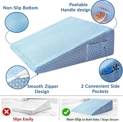 8" Leg Elevation Pillow, Memory Foam Wedge Pillow for Leg & Knee Support | Knee, Hip & Ankle Support. Elevates Legs For Comfortable Sleeping, Resting, And Recovery With A Supportive Wedge Shape.