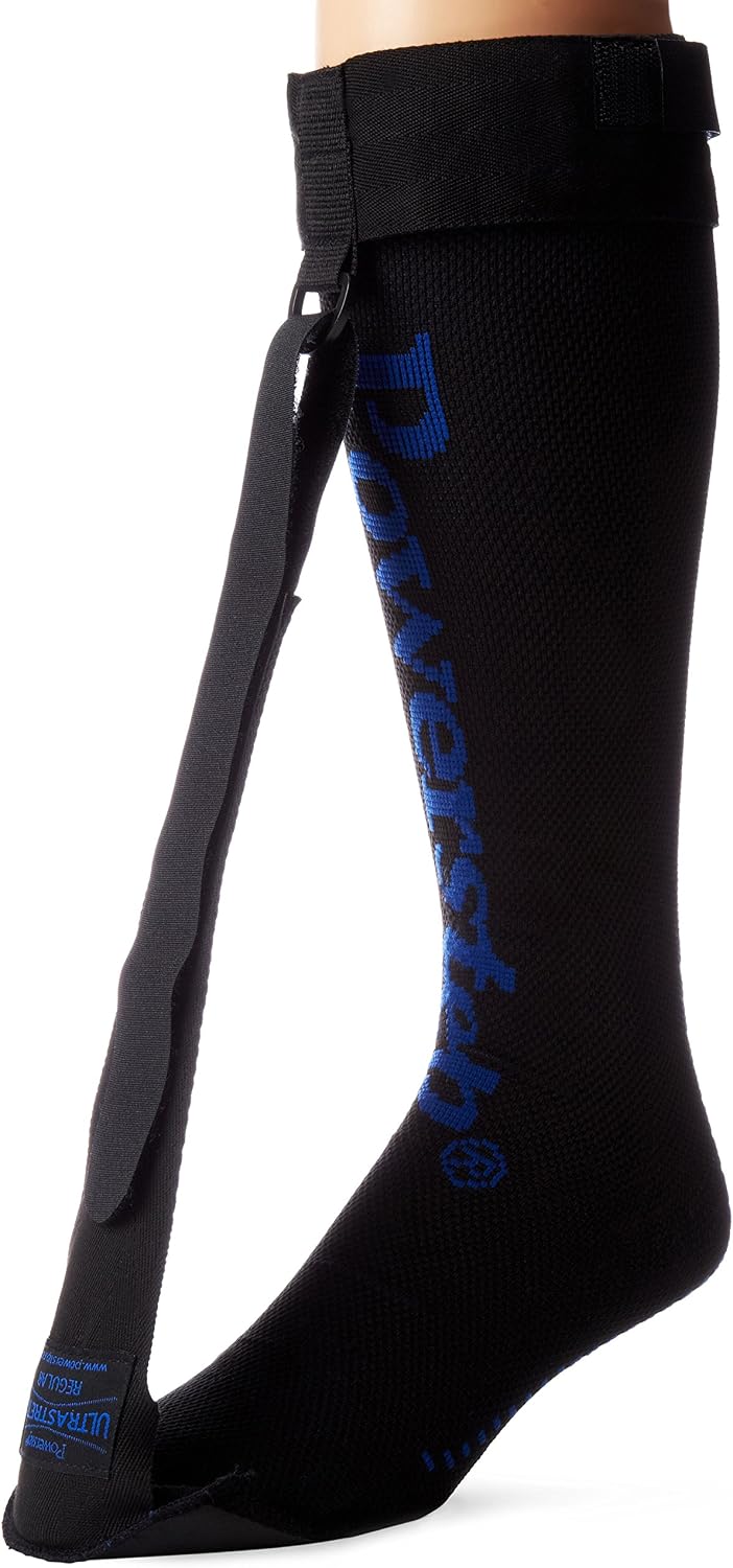 PowerStep UltraStretch Plantar Fasciitis Night Splint, Adjustable Plantar Fasciitis Brace, Plantar Fasciitis Relief, Achilles Tendonitis Support, Gentle Stretch Compression Sock for Heel & Foot Pain, Regular (Black)