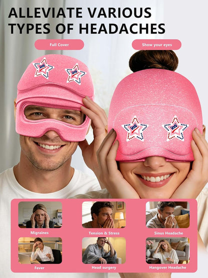 Migraine Relief Cap with Slide-Up Eye Mask, Headache Relief Ice Hat | Compression Head Face Ice Pack, Reusable Hot & Cold Gel Wrap for Hangover, Stress, Tension,Puffy Eyes, for Men Wemen Gift