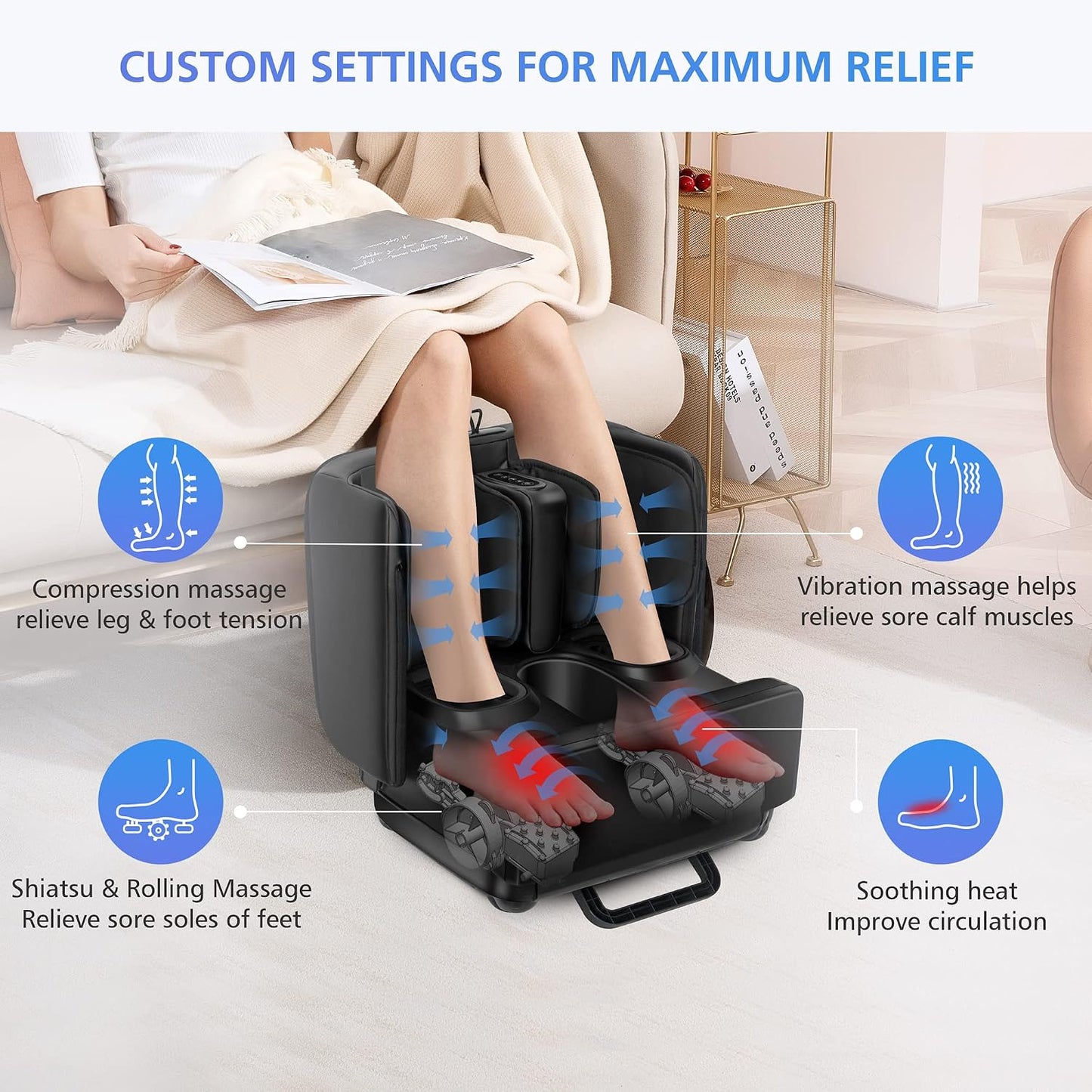 COMFIER 2 in 1 Foot Massager Machine, Shiatsu Foot and Calf Massager with Heat,Kneading,Vibration,Compression Massagers for Feet,Ankle,Leg,Tired Muscles & Plantar Fasciitis,Gift for Men Women