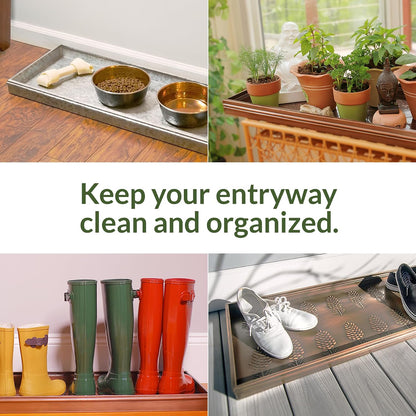 Good Directions 20″ x 14″ Decorative Squares Design Metal Boot Tray – Galvanized Steel with Copper Finish, Multi-Purpose Shoe, Plant & Pet Bowl Tray