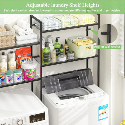 DAOUTIME Over the Washer and Dryer Storage Shelf, 4-Tier Laundry Room Organizer with Adjustable Shelves & Leveling Feet, Heavy Duty Space-Saving Wire Laundry Shelf - Fits Right Over Washing Machines