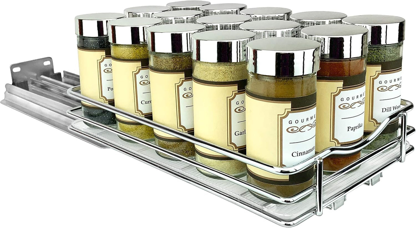 LYNK PROFESSIONAL® Pull Out Spice Organization for Cabinets - 4-3/8 inch Wide – Spice Rack for Inside Cabinets, Slide Out Spice Rack Organizer for cabinet – Pull Out Spice Rack, Sliding 2 Tier Chrome