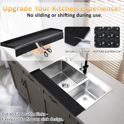 Sink Edge Protector with Suction Cup 14" 20" 24" 30", Silicone Sink Splash Guard for Kitchen & Bathroom, Protect Countertop from Scratches, Stains, for Stainless Steel Granite Quartz-Grey