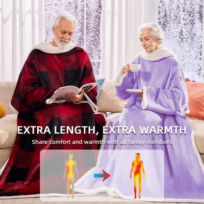 IFNOW Sherpa Wearable Blanket with Sleeves, Oversized Snuggle Robe, Purple | 430GSM Thick, 55x69", Big Pocket, TV Blanket,Fall Winter Dorm Essentials or Office, Christmas Birthday Gifts for Women Men