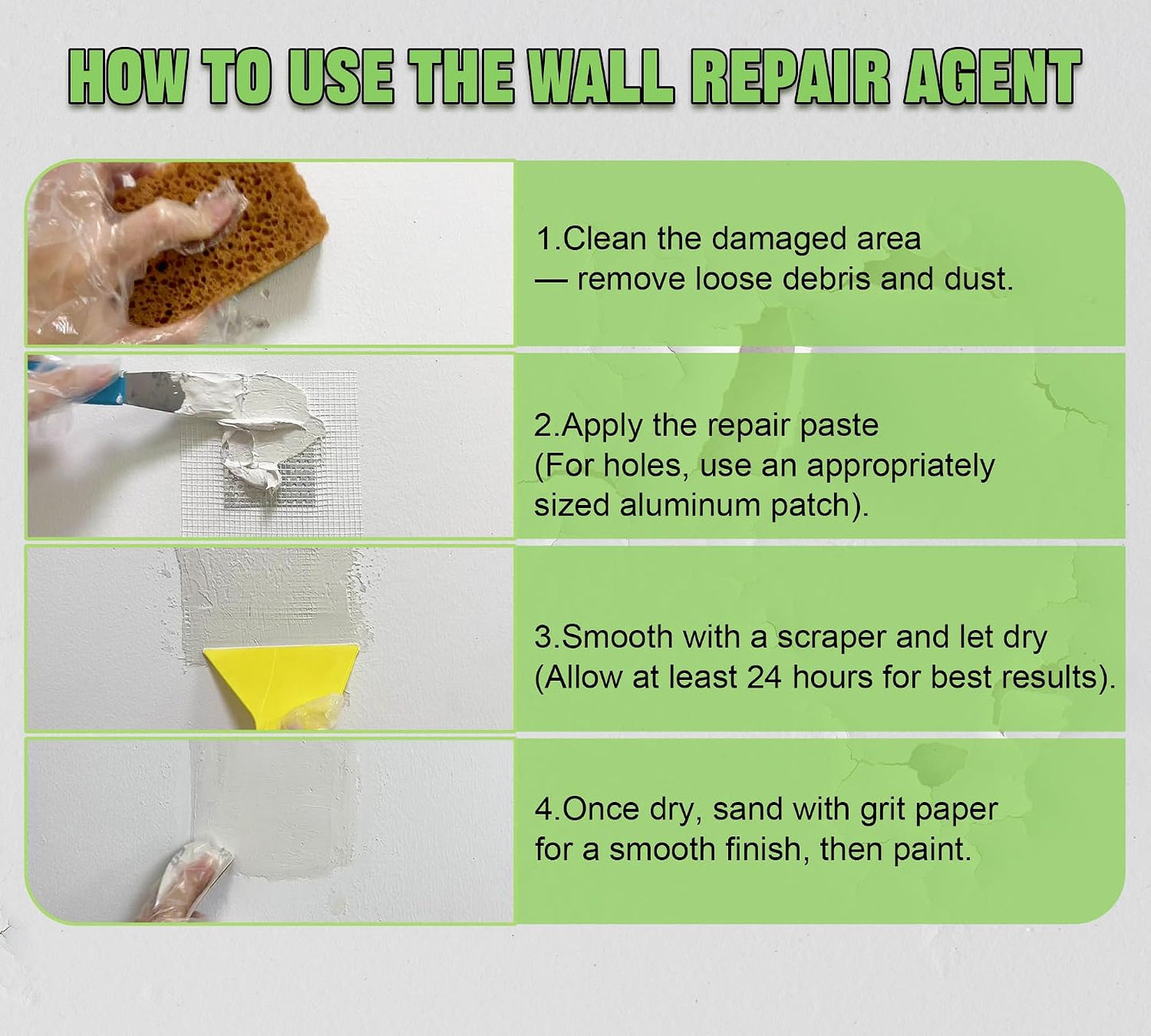 Drywall Repair Kit, Spackle Paste with Patches & Tools for Wall Hole Fix | 10.6oz Wall mending agent for drywall, plaster, wood, stucco. Waterproof, crack-resistant, residue-free ＆ formaldehyde-free
