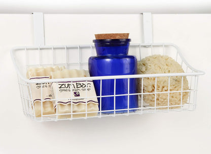 Spectrum Hanging Baskets for Organizing (Large, Satin Nickel) - Grid Over the Cabinet Wire Basket for Kitchen or Bathroom - Door Hanging Storage Organizer for Cleaning Supplies, Washcloths, & Towels