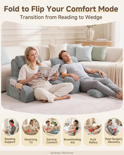 Foldable 5PCS Reading Pillow for Bed, Grey, 19”