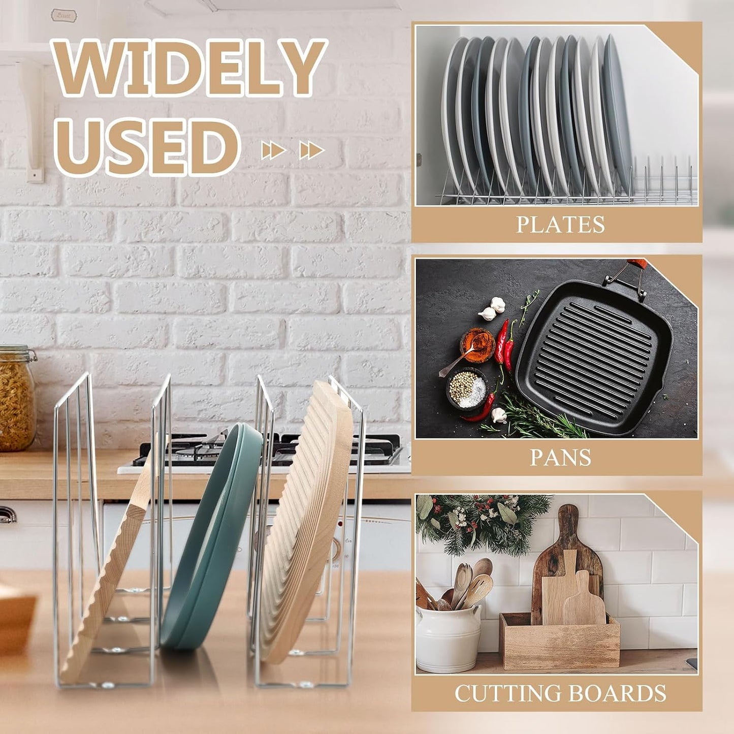Blulu U Shaped Cookie Sheet Organizer for Cabinet Baking Sheet Organizer Kitchen Cabinet Dividers Vertical Chrome Pan Rack Storage Wires Tray Dividers Face Opening of 3.5"(Silver,2 Pcs)