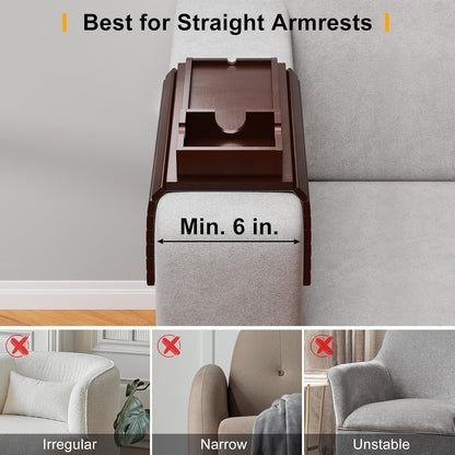 Bestjing Bamboo Sofa Armrest Tray - Couch Arm Tray with Detachable Couch Cup Holder - 2 in 1 Anti-Slip Foldable Sofa Armchair Caddy Table for Drinks Cellphone TV Remote Snacks