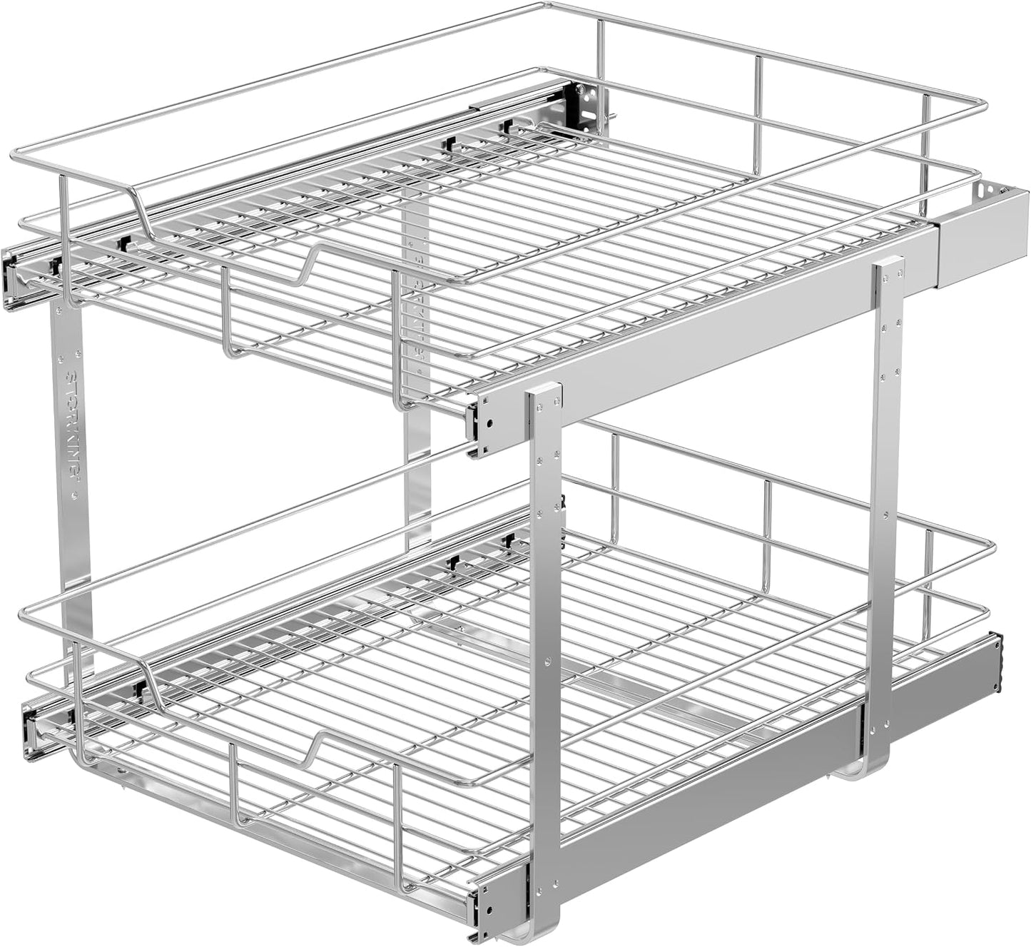 Pull Out Cabinet Organizer 15" W X 22" D, Chromed, Full Slide Out Drawers | For Kitchen Organizers and Storage, Pull Out Drawers For Cabinets Capacity Heavy Duty Caddy, Cabinet Shelves, Bathroom Pantry