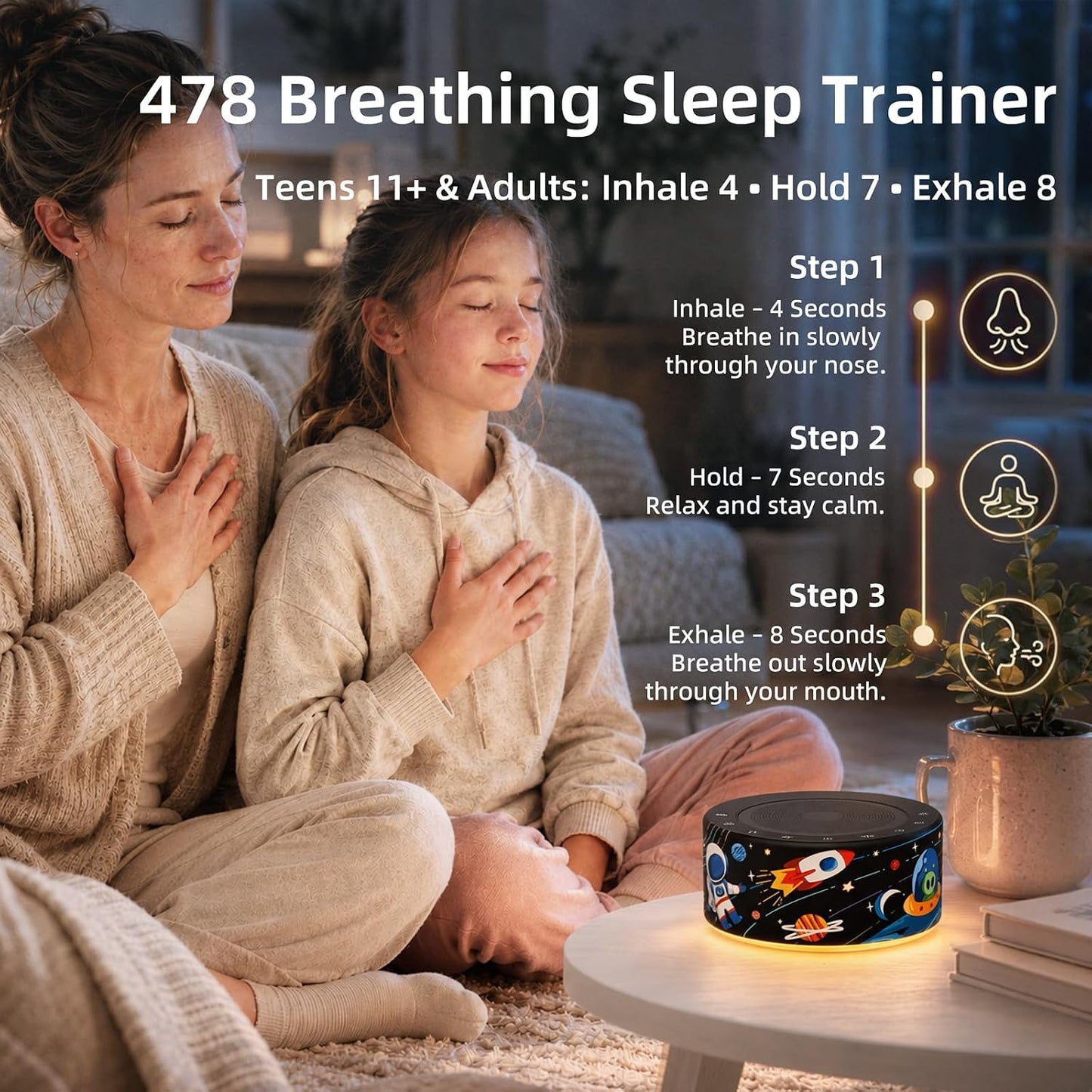 Kipcush White Noise Machine for Baby & Adults, 30 Soothing Sounds, Sleep Sound Machine with 8 Color Night Light, Memory Function, White Noise for Sleeping, Nursery, Office, Travel & Relaxation