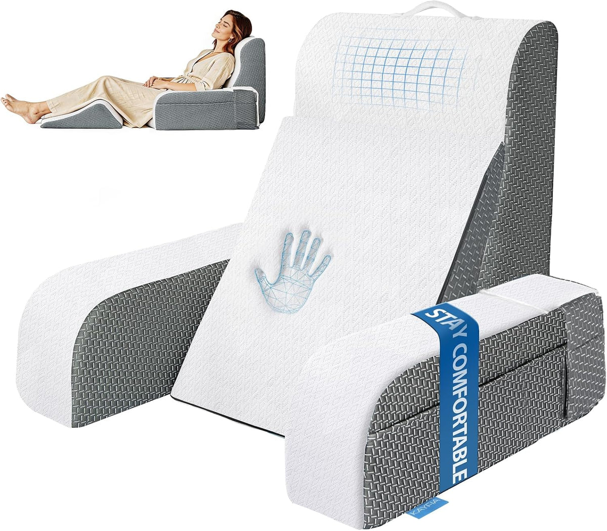 Kayfia Reading Pillow, Gel Memory Foam Back Rest Pillow, 19", Gray