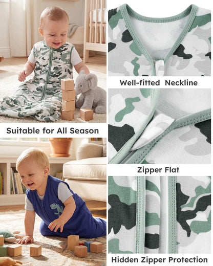 Yoofoss Baby Sleep Sack 0-6 Months Wearable Blanket for Babies 100% Organic Cotton 2-Way Zipper TOG 0.5 Toddler Sleeping Sack 3 Pack, Sleep Sacks