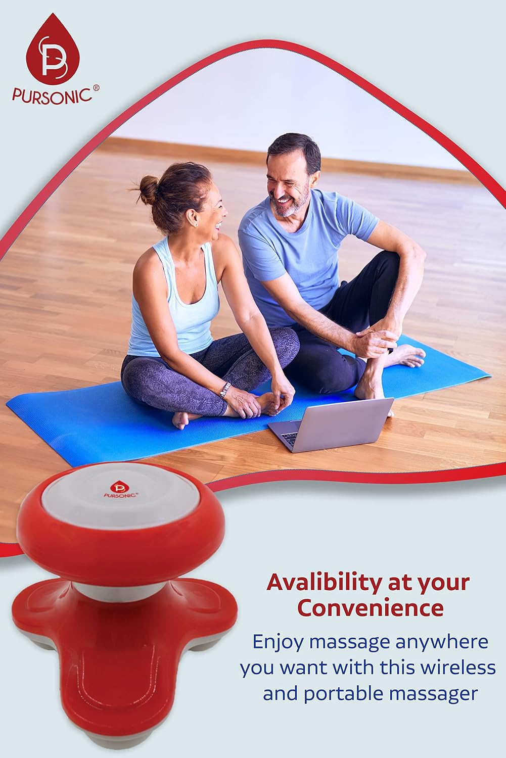 Pursonic Handheld Sport Massager Mini Portable for Hand, Head, Neck, Back, Legs & Arms Pain Relief Easy Grip Handle, 3 Vibrating Massage Modes (White)