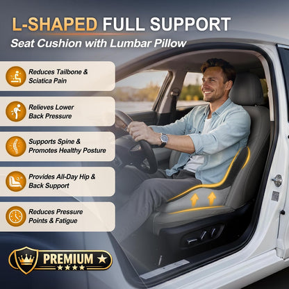 Allaboutsla Car Seat Cushion with Lumbar Support Pillow, Car Back Support | L-Shaped Ergonomic Memory Foam Seat Cushion, Car Seat Cushions for Driving, Driver Cushion and Back Support for Car, B&G