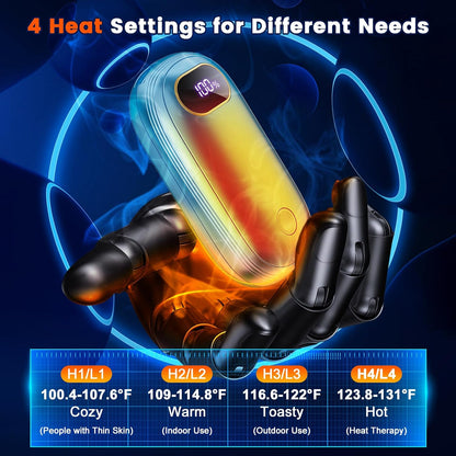 Electric Hand Warmers Rechargeable with Flashlight, LED Display, 17Hrs Warmth, Dual-Side 4 Levels Fast Heating Portable Pocket Heater for Hunting, Camping, Golf, Outdoor, Gifts for Women/Men