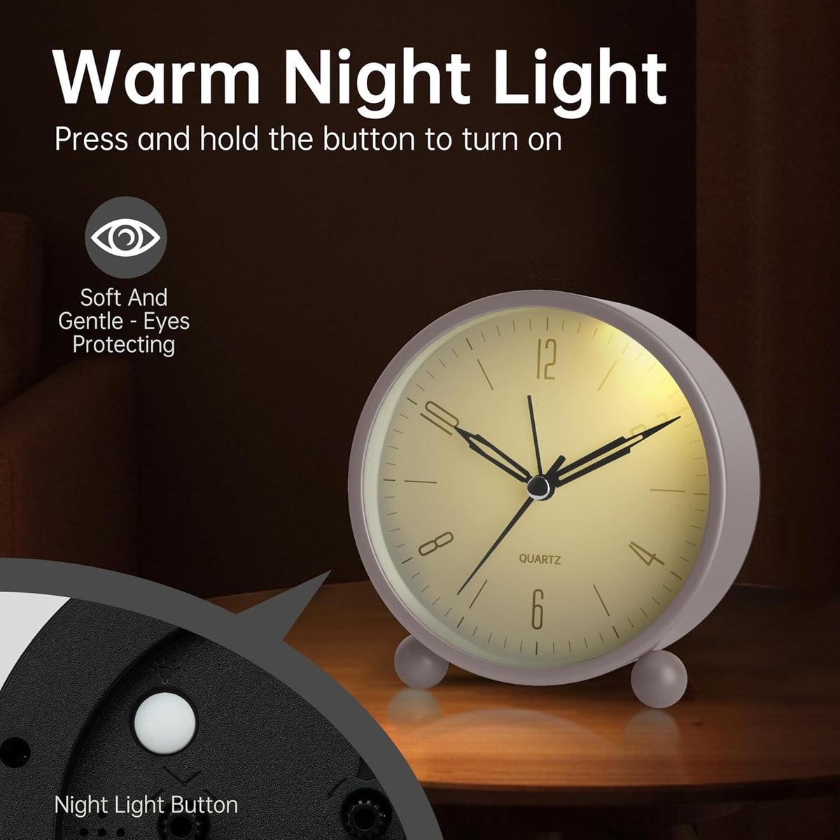 JALL Analog Alarm Clock, 4 inch Super Silent Non Ticking Small Clock with Night Light, Battery Operated, Simple Design, Old Fashioned Style Ideal Decor, for Bedroom, Bedside, Desk, Adult, Gift, Green