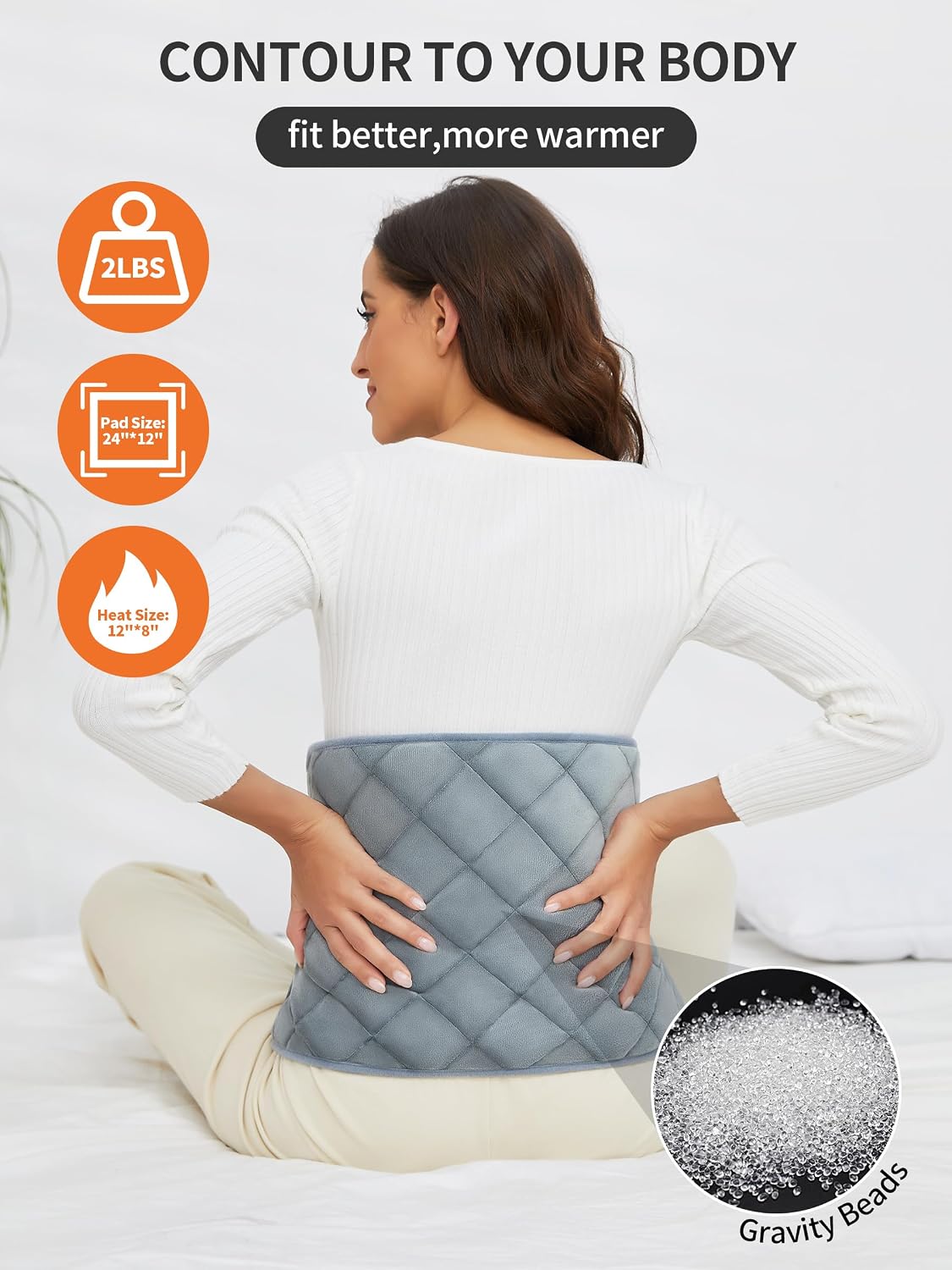 Vofuoti Portable Weighted Cordless Heating Pad with 7.4V 10000mAh Battery | 3 Heat Settings, Outdoor Rechargeable Electric Battery Operated Heated Pad for Back, Abdomen, 12" x 24", Gift for Women Men