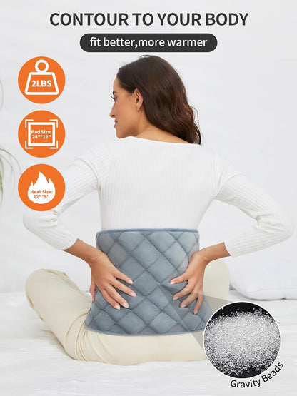 Vofuoti Portable Weighted Cordless Heating Pad with 7.4V 10000mAh Battery | 3 Heat Settings, Outdoor Rechargeable Electric Battery Operated Heated Pad for Back, Abdomen, 12" x 24", Gift for Women Men