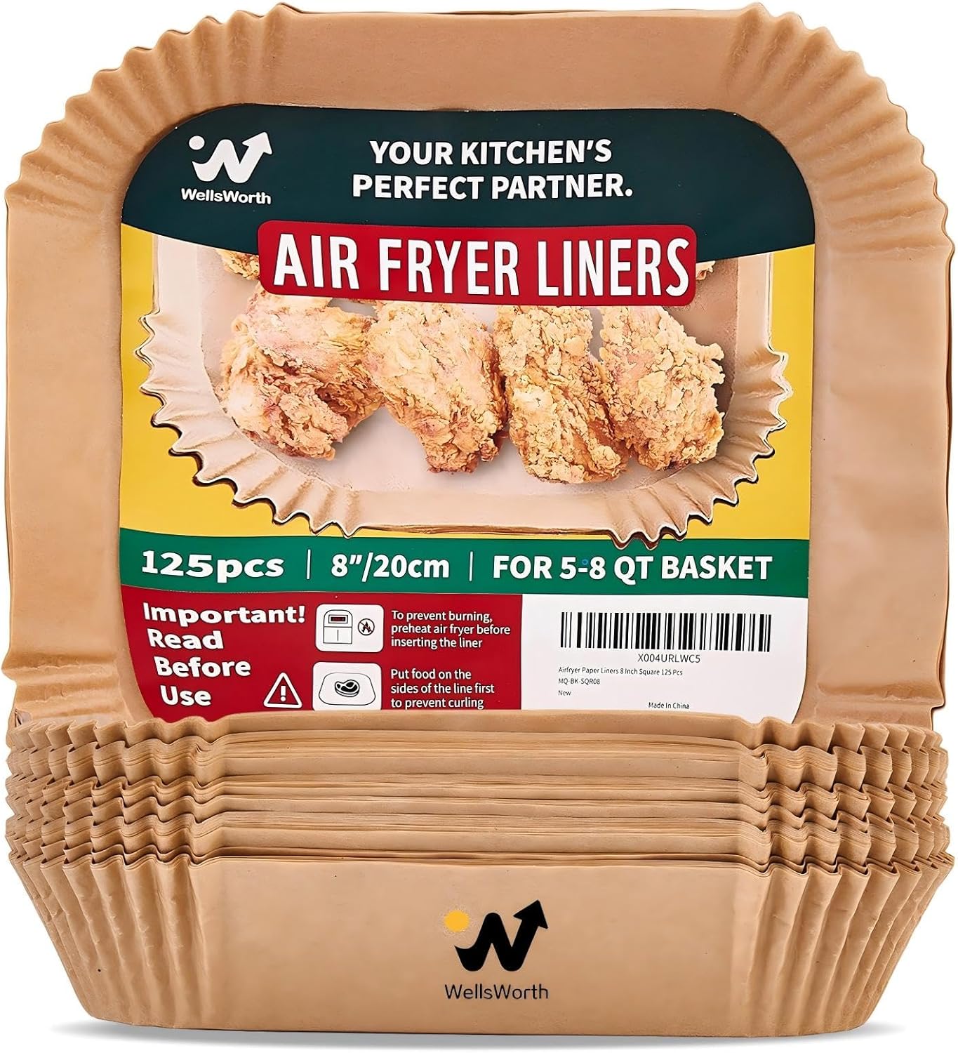 40GSM Air Fryer Liners, 6.5 Inch Air Fryer Liners Disposable, Unbleached Paper For 3-5Qt, Raw Wood Pulp, Double-Sided Silicone, For Health-Conscious Cooks & Busy Families, Square 100pcs