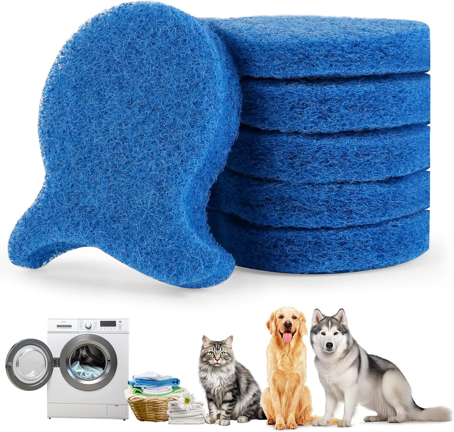 Losaria Pet Hair Remover for Laundry Reusable Washer & Dryer Fur Catcher | 6 PCS Dog & Cat Hair Catcher Tool, Effectively Removes Pet Hair, Lint and Dander from Bedding and Clothing, Blue