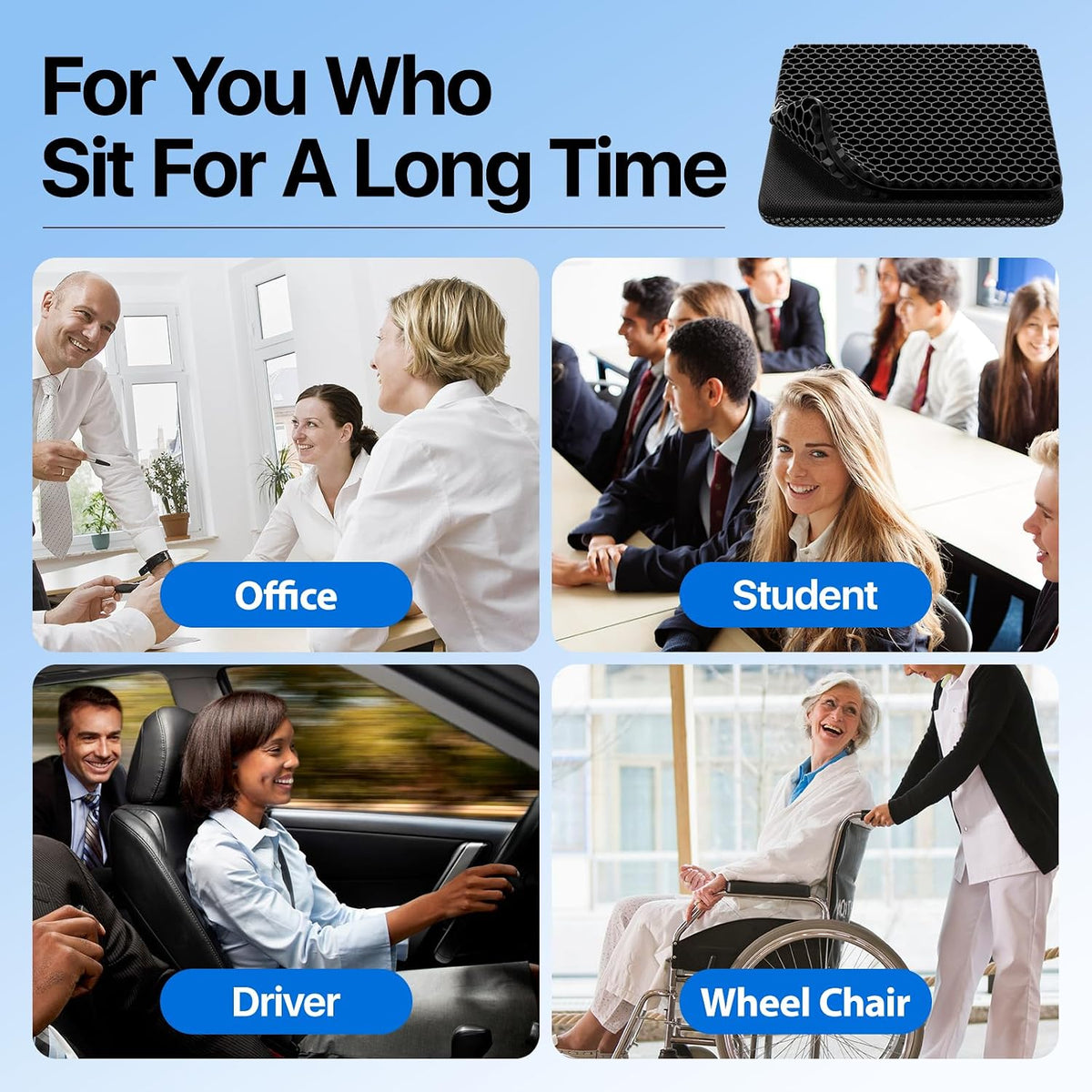 Gel Seat Cushion, Cooling Honeycomb Design for Office Chair Car Wheelchair
