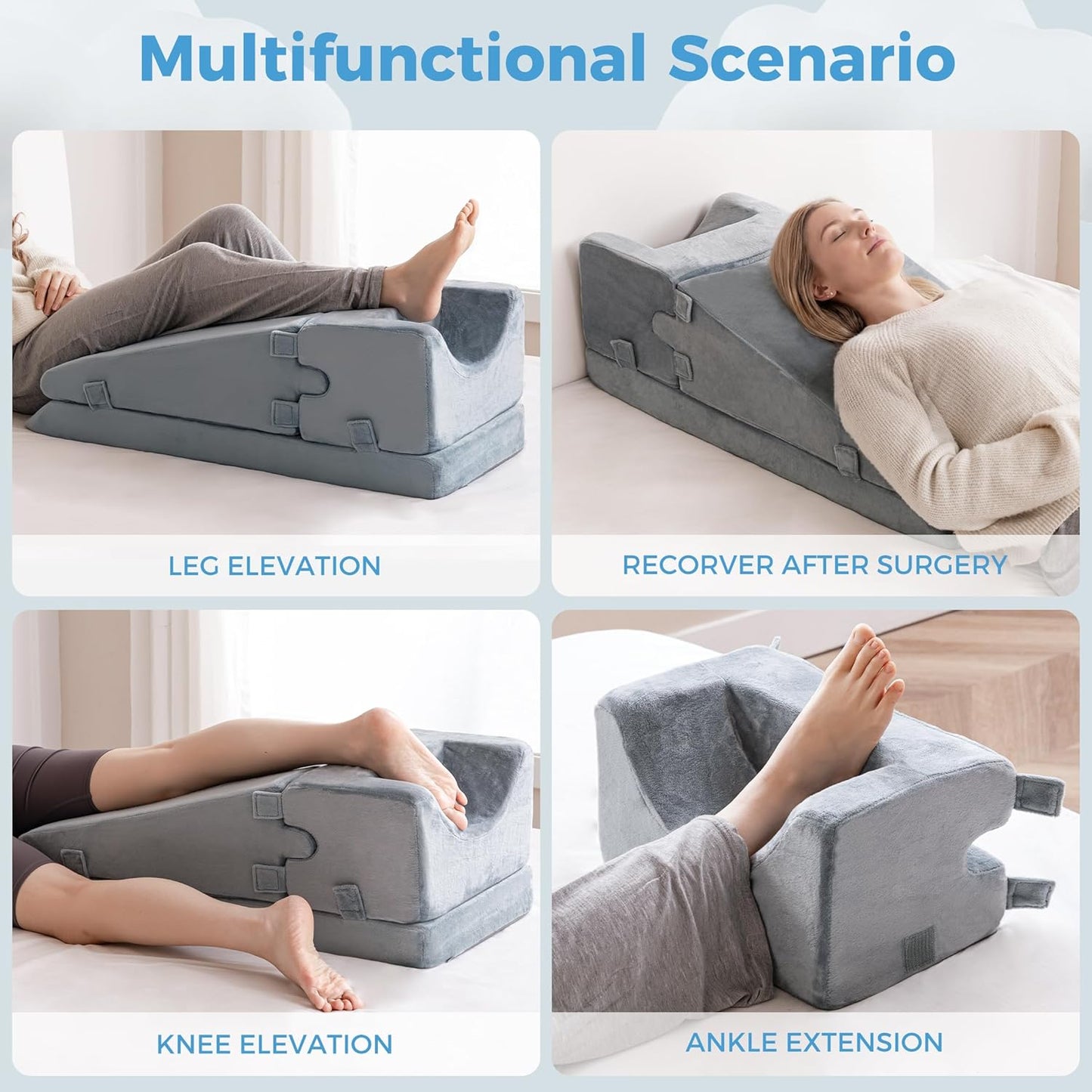 Leg Elevation Pillow for Sleeping, Foam Wedge Pillow Set for After Surgery, Knee Pillow for Side Sleepers, Elevating Leg Rest Cushion for Knee Replacement, Swelling, Back Pain & Circulation Support
