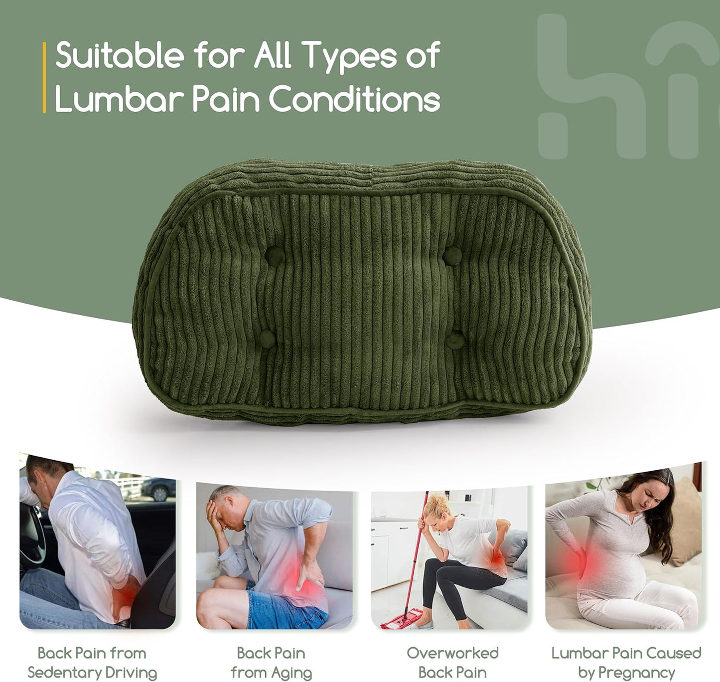 HIGOGOGO Lumbar Support Pillow for Recliner Chair/Accent Chair/Couch/Office Chair, Tufted Corduroy Back Support Cushion for Elderly, Recliner Cushions for Back Rest, Pain Relief, Reading, Dark Grey