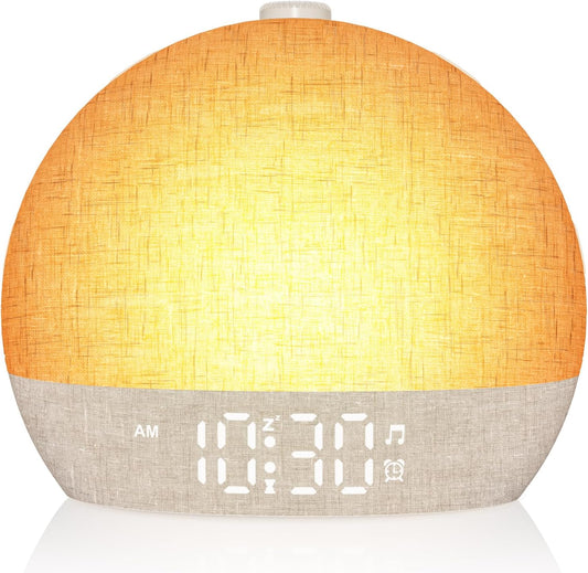 Wake Up Light Sunrise Alarm Clock, White Noise Sound Machine | with 30 Soothing Sounds, Dimmable Night Lights, Sleep Aid, Snooze, Timer, Loud Alarm Clock for Heavy Sleepers Adults Kids