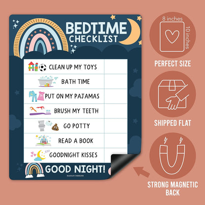Magnetic Morning & Bedtime Routine Chart for Kids - Customizable Toddler Daily Schedule Board with Dry Erase Surface, Stickers & Marker, Build Habits with Visual Checklists, Boho Theme