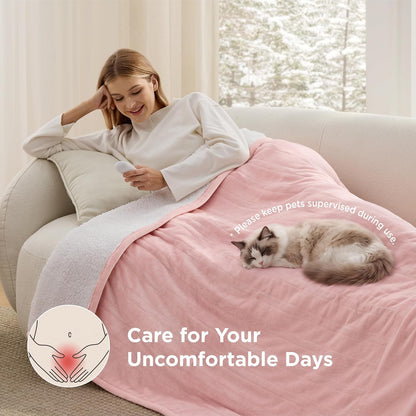 Bedsure Heated Blanket Throw, Soft Electric Blanket with Preheat, Cream