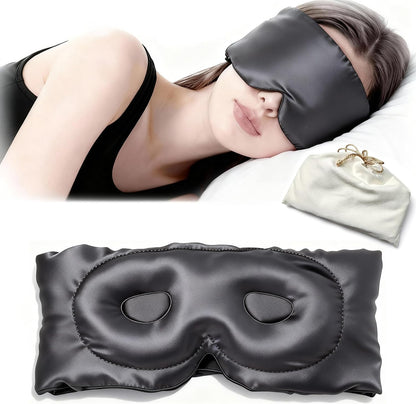 100% Mulberry Silk Sleep Mask for Women & Men – 22 Momme 6A Grade, 3D Contoured Total Blackout Eye Mask for Side Sleepers, Eyelash Extensions, Adjustable Strap, Breathable Blindfold (Black)