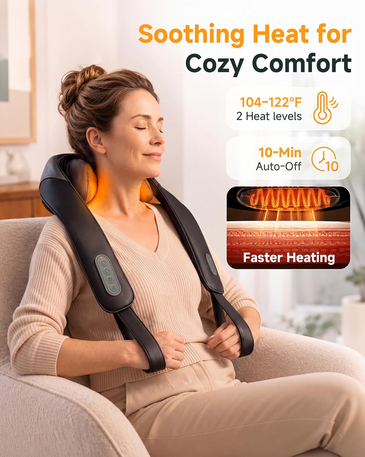 Snailax Cordless Neck & Shoulder Massager with Kneading, Heat, USB-C