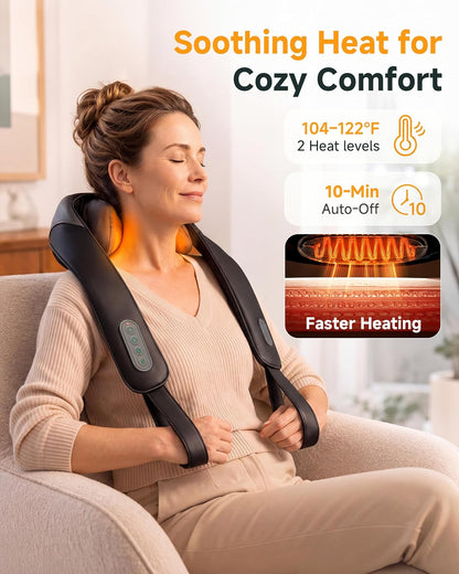 Snailax Cordless Neck & Shoulder Massager with Kneading, Heat, USB-C