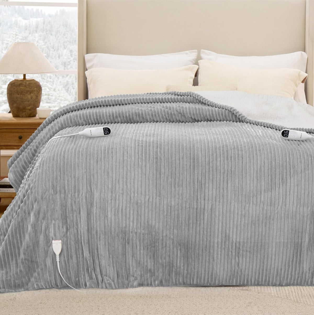 Bedsure GentleSoft Heated Blanket Throw - Soft Ribbed Flannel Electric Blanket, Gifts for Grandma (50x60 inches, Grey)