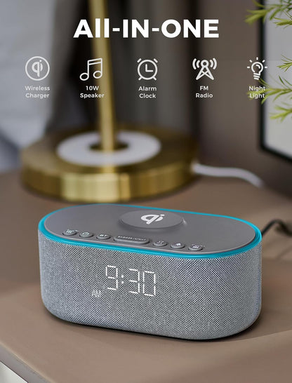 Odokee Qi Certified Wireless Charging Alarm Clock Radio for Bedroom