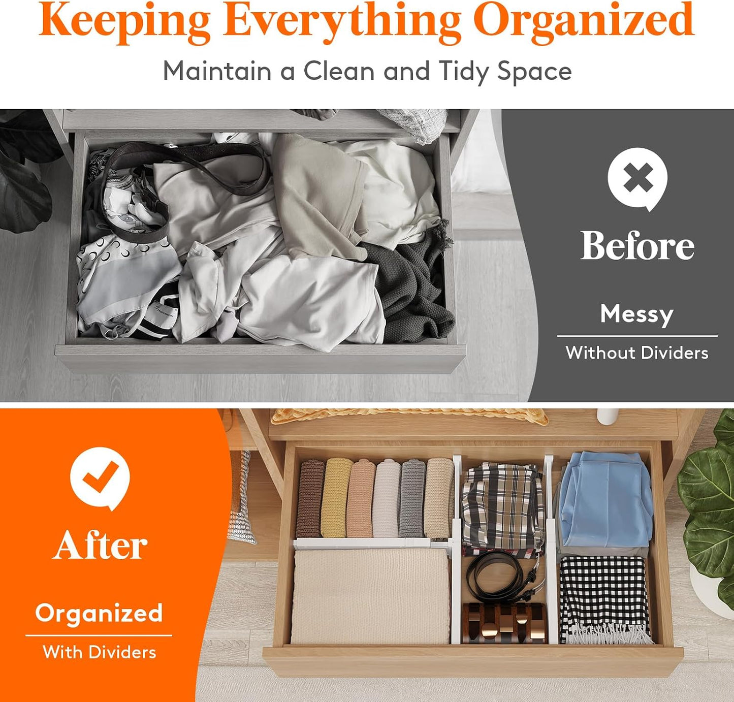 Lifewit 5 Pack Upgrade Drawer Dividers for Clothes, 4" High 11"-17" Adjustable Dresser Drawer Organizers, Expandable White Plastic Drawer Separators for Kitchen, Nursery, Office Organization & Storage | 5 Pack 11"-17" Expandable White Plastic Drawer